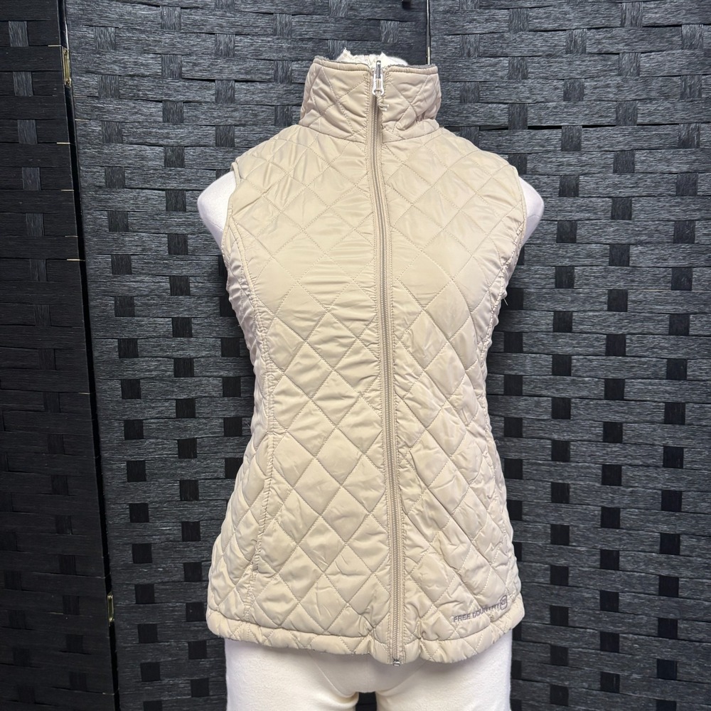 Free Country Small Quilted‎ Reversible Vest Beige Zip Up Stand Collar Puffer